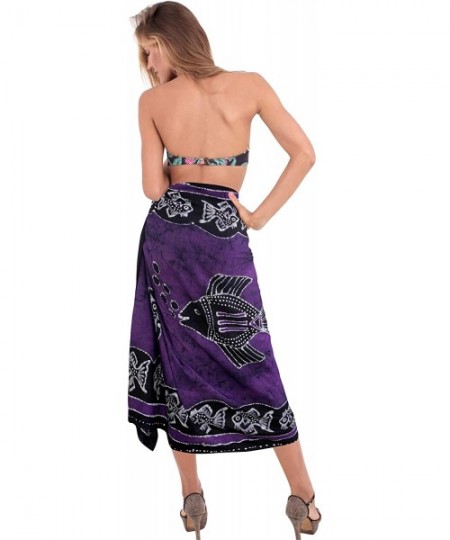 Cover-Ups Women's Plus Size Sarong Swimsuit Cover Up Summer Beach Wrap Hand Batik - Autumn Violet_n960 - CM12EVF8ZN5