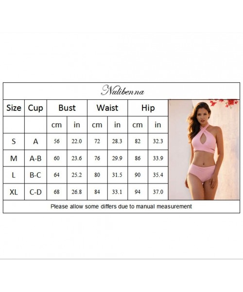 Sets Womens High Waisted Halter Bikini Set Retro Two Piece Swimsuit Criss Cross Hollow Out Bathing Suit - Pink - CE18NEXGMKY