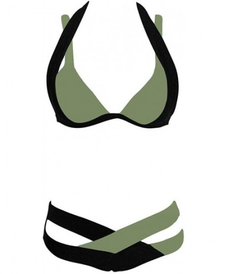 Sets Sexy Criss Cross Printing Halter Bandage Bikini Set Hawaii Bathing Suit Two Piece Swimsuits - Army Green - C7194CWKE0G