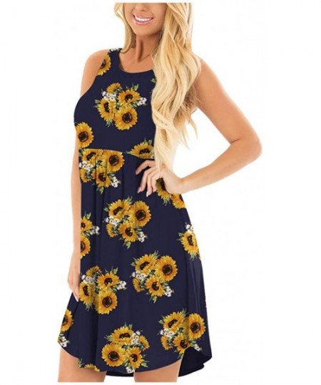 Cover-Ups Summer Dresses for Women Casual Sunflower Printed Sleeveless Mini Dress Sundress Swing Vest Tank Dress with Pockets...