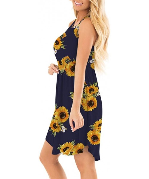 Cover-Ups Summer Dresses for Women Casual Sunflower Printed Sleeveless Mini Dress Sundress Swing Vest Tank Dress with Pockets...