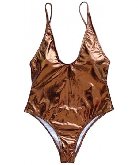 Sets Sexy Liquid Metallic Glitter One Piece Push Up Swimsuit Female Shiny Solid High Cut Beachwear - Bronze - CN188IYDM0N