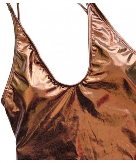 Sets Sexy Liquid Metallic Glitter One Piece Push Up Swimsuit Female Shiny Solid High Cut Beachwear - Bronze - CN188IYDM0N