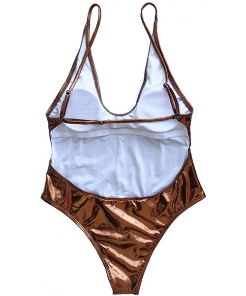 Sets Sexy Liquid Metallic Glitter One Piece Push Up Swimsuit Female Shiny Solid High Cut Beachwear - Bronze - CN188IYDM0N