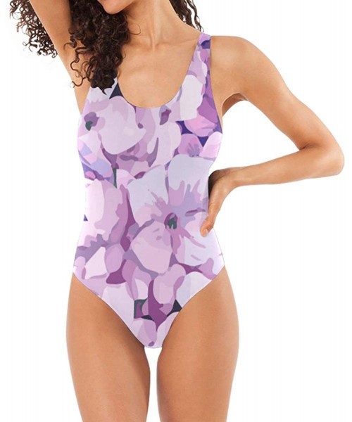 Racing Women's Adjustable Strap One Piece Vintage Style Boxing Gloves Monokini Swimsuit - Purple Big Flower - C418ORHLOGZ