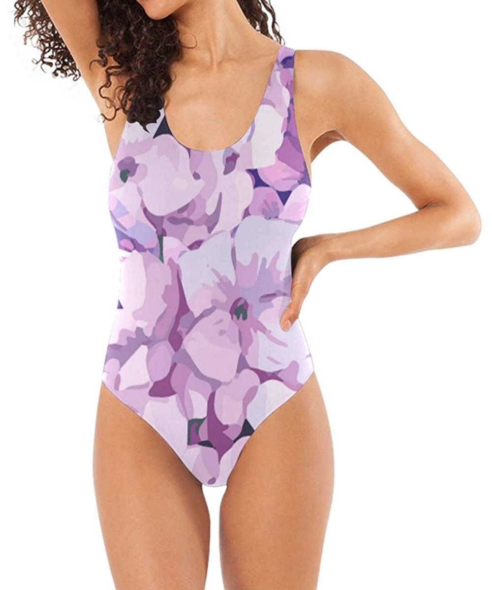 Racing Women's Adjustable Strap One Piece Vintage Style Boxing Gloves Monokini Swimsuit - Purple Big Flower - C418ORHLOGZ