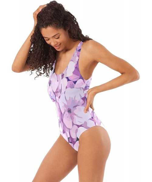 Racing Women's Adjustable Strap One Piece Vintage Style Boxing Gloves Monokini Swimsuit - Purple Big Flower - C418ORHLOGZ