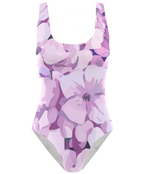 Racing Women's Adjustable Strap One Piece Vintage Style Boxing Gloves Monokini Swimsuit - Purple Big Flower - C418ORHLOGZ