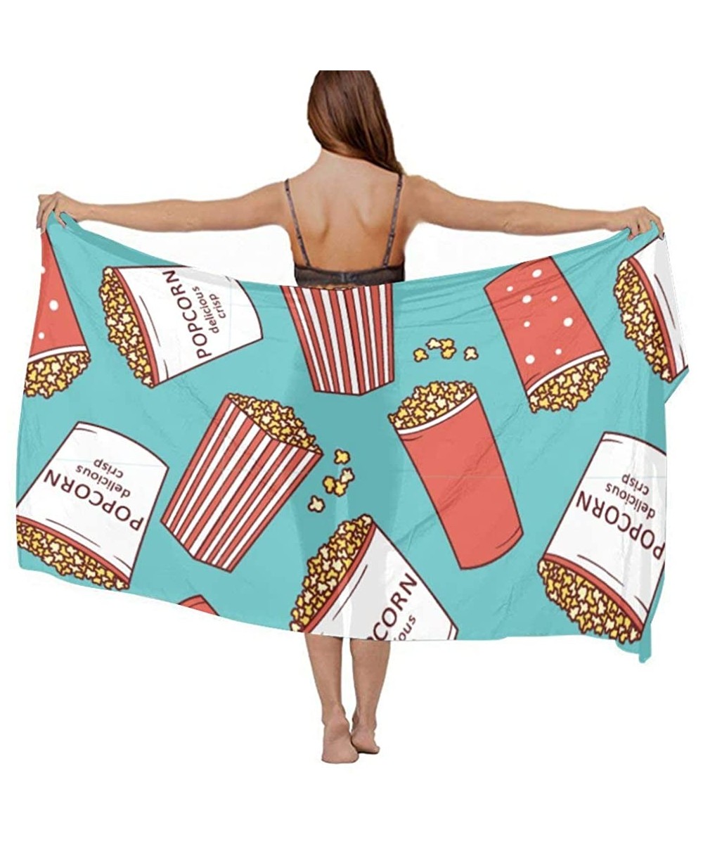 Cover-Ups Women Chiffon Sarong Beach Bikini Cover Up Wedding Party Shawls Wraps - Popcorn - CG196UG3TEC