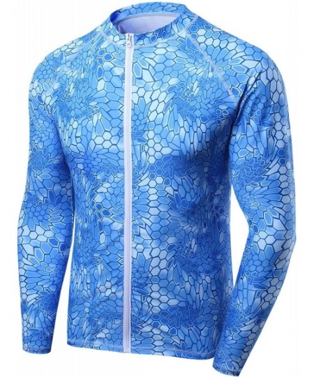 Rash Guards Men's UPF 50+ Zip Front Long Sleeve Top Rashguard Swimsuit - F43 - CN18O6DOTI2