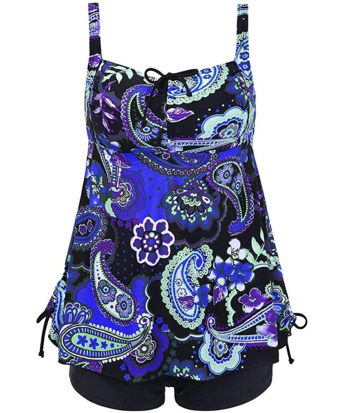 Tankinis Women's Two Piece Plus Size Swimsuit Adjustable Shoulder Straps Swimwear Paisley Print Bathing Suits Royal Blue Pais...