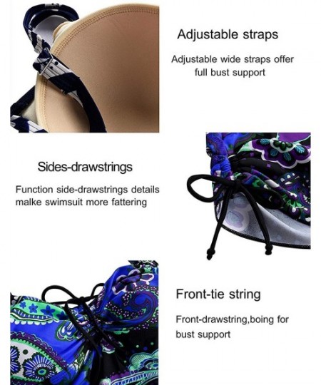 Tankinis Women's Two Piece Plus Size Swimsuit Adjustable Shoulder Straps Swimwear Paisley Print Bathing Suits Royal Blue Pais...