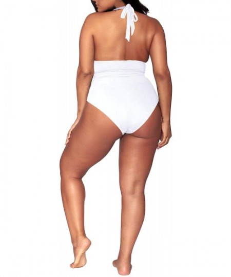 Sets Women's Plus Size High Waisted Tummy Control Swimwear Swimsuit Full Coverage - White - CL18QEA6CLK