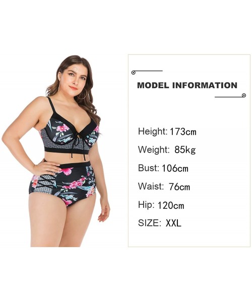 Sets Women Plus Size Swimsuits High Waist Strappy Floral Swimwear Push up Halter Neck Bikini Set mesh Two Piece Tummy Control...