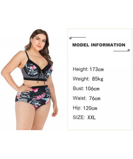 Sets Women Plus Size Swimsuits High Waist Strappy Floral Swimwear Push up Halter Neck Bikini Set mesh Two Piece Tummy Control...