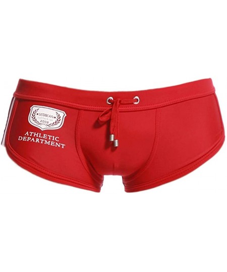 Briefs Mens Swim Trunks by Balakie- Stripe Low Waist Breathable Drawstring Briefs Beach Shorts - Red - CP18QTNGK76