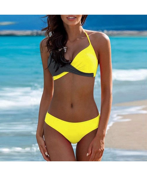 Sets Womens Halter Sexy Bikini Set Push up Padded Top Bikini Bathing Suit Swimwear - CI18RDZX8UZ