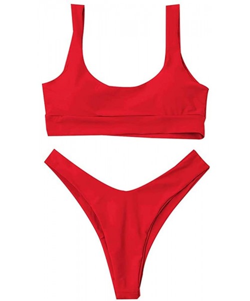 Sets Women Push Up Padded Bikini Set High Waisted Swimsuit - Red - C2193AEN99T