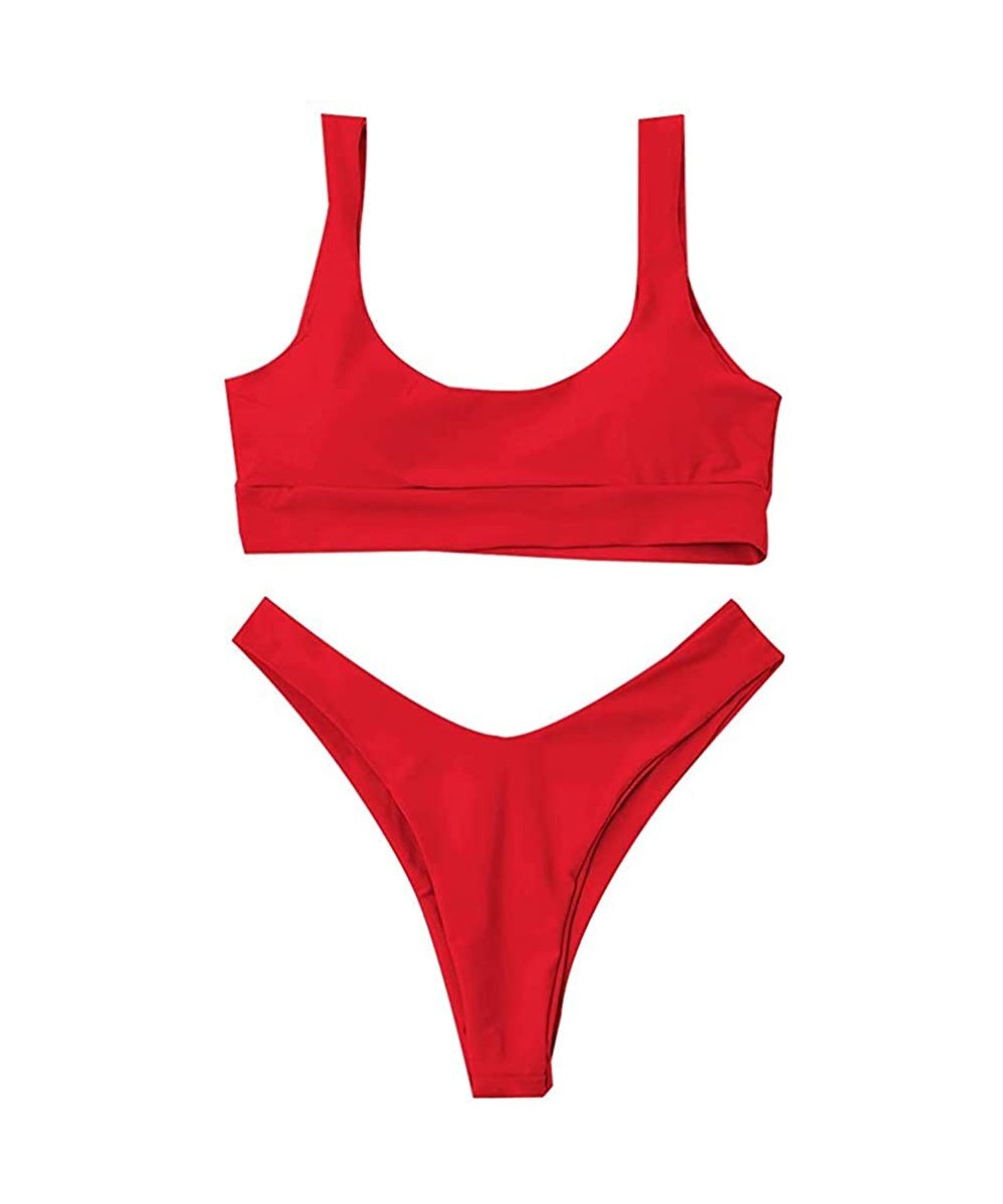 Sets Women Push Up Padded Bikini Set High Waisted Swimsuit - Red - C2193AEN99T