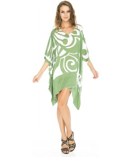 Cover-Ups Womens Loose Short Beach Dress Swimsuit Cover Up Caftan - Olive - CJ11X4IKZ0R