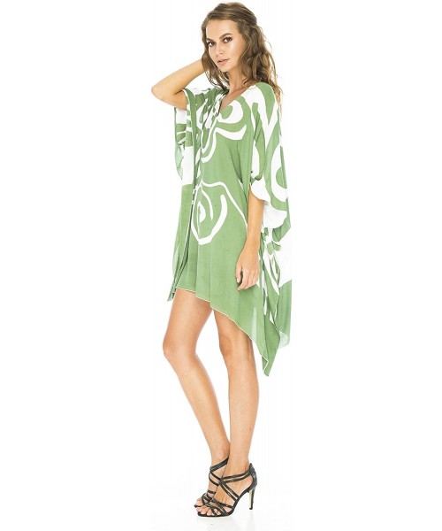 Cover-Ups Womens Loose Short Beach Dress Swimsuit Cover Up Caftan - Olive - CJ11X4IKZ0R