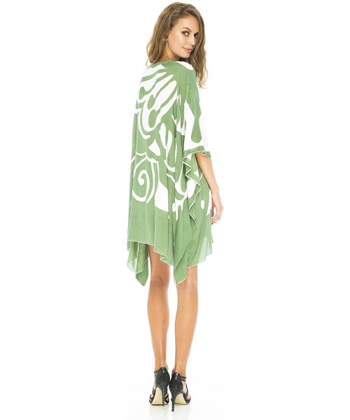 Cover-Ups Womens Loose Short Beach Dress Swimsuit Cover Up Caftan - Olive - CJ11X4IKZ0R