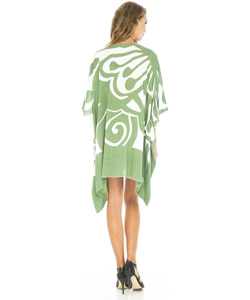 Cover-Ups Womens Loose Short Beach Dress Swimsuit Cover Up Caftan - Olive - CJ11X4IKZ0R