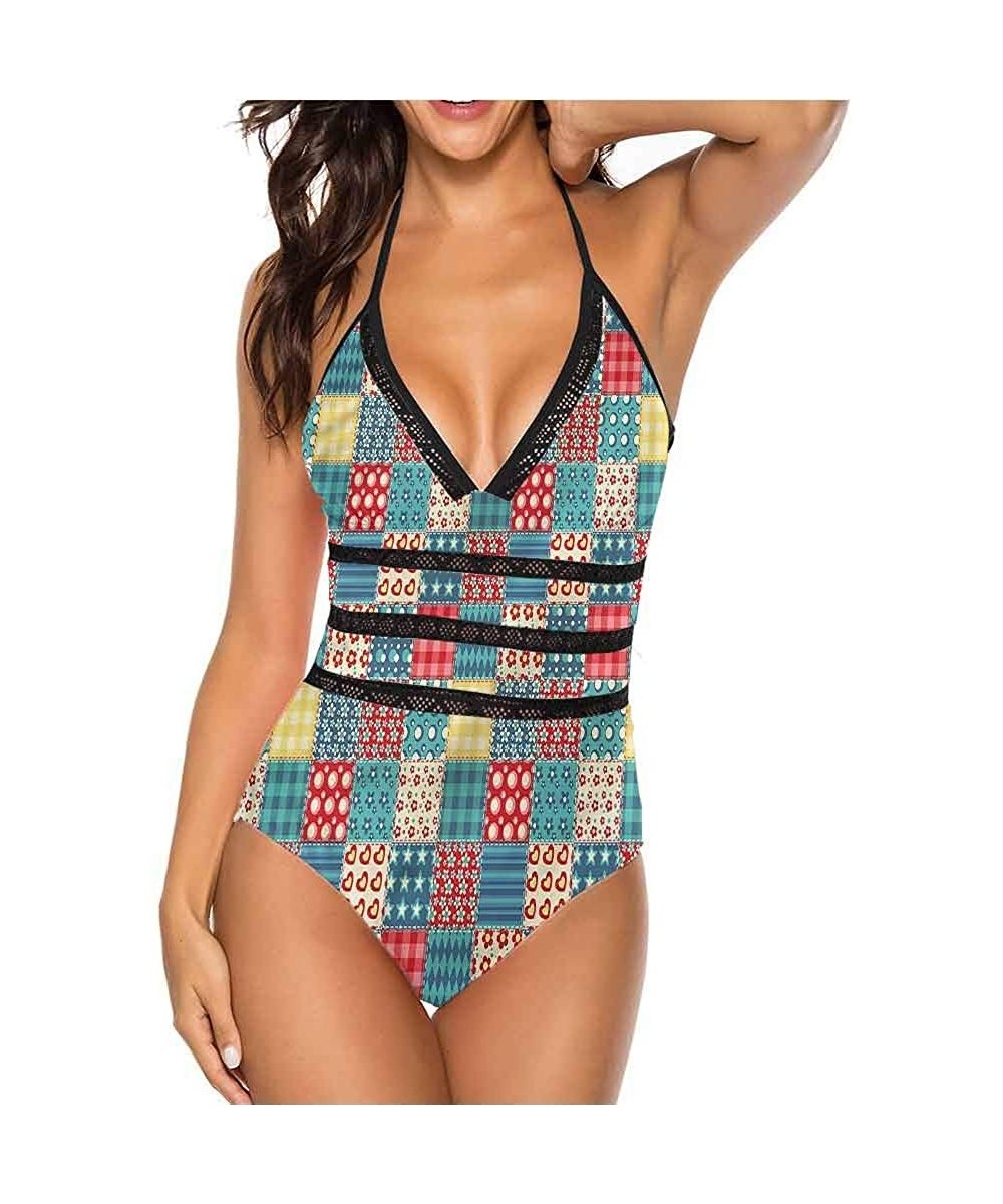 Sets High Cut Bikini Set Swimsuit Diagonal Checks Pattern Adjustable to Fit Anyone - Multi 16 - CO19C23ZXTE