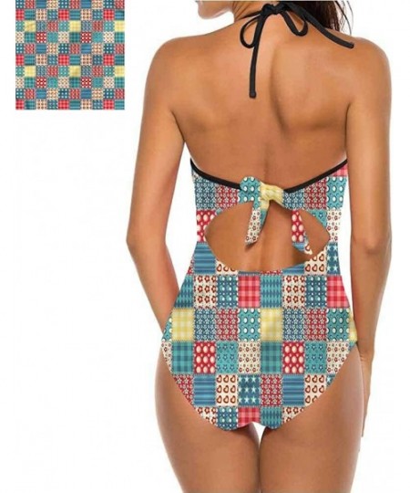 Sets High Cut Bikini Set Swimsuit Diagonal Checks Pattern Adjustable to Fit Anyone - Multi 16 - CO19C23ZXTE