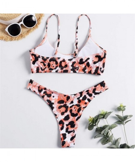 Sets Women's Sexy Push Up Padded Ribbed Cheeky High Cut Bikini Swimsuits - Orange - CS197KLDLC4