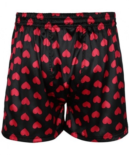 Board Shorts Men's Causal Lounge Boxer Shorts Love Heart Lips Printed Satin Swim Sports Boardshorts - Black - CN18GOKO3ZL