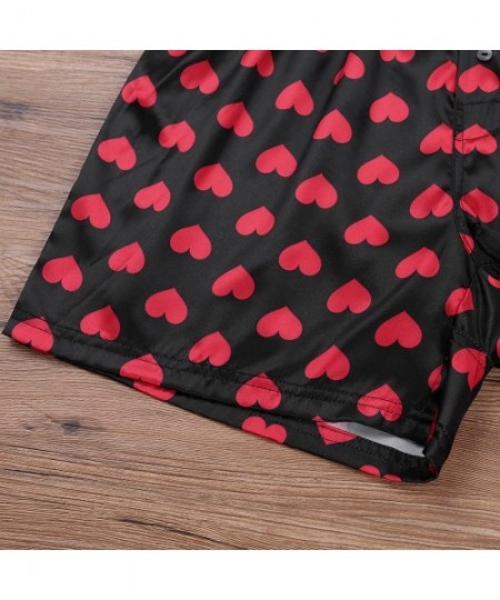 Board Shorts Men's Causal Lounge Boxer Shorts Love Heart Lips Printed Satin Swim Sports Boardshorts - Black - CN18GOKO3ZL