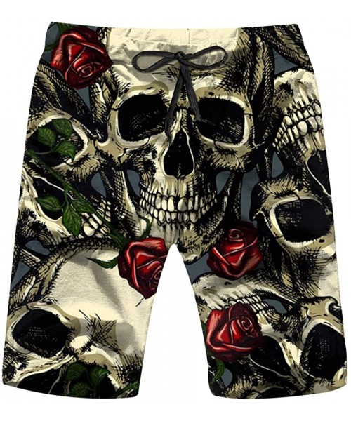 Board Shorts Skulls Red Roses Holidays Skull S Men's Swim Trunks Beach Short Board Shorts - Multicolored - CM18WHL3Y26