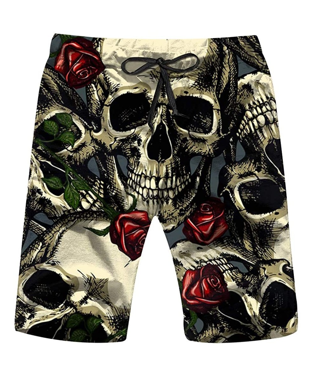 Board Shorts Skulls Red Roses Holidays Skull S Men's Swim Trunks Beach Short Board Shorts - Multicolored - CM18WHL3Y26