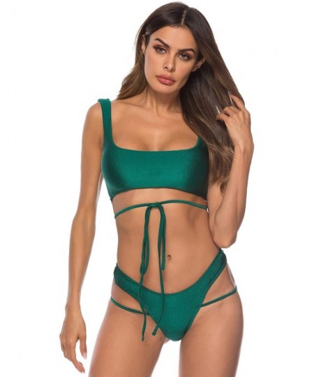 Sets Women Sexy Bikini Swimwear Two Piece Swimsuit Strappy Bikini Set Triangle Bathing Suits - Dark Green - C118QQ2NQ92