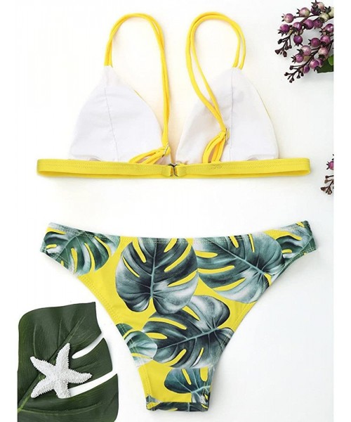 Sets Swimsuit for Women Swimwear Bikini Set Print Leaves Push-Up Padded Bathing Swimsuit Beachwear - Yellow - CP199SL9W8K