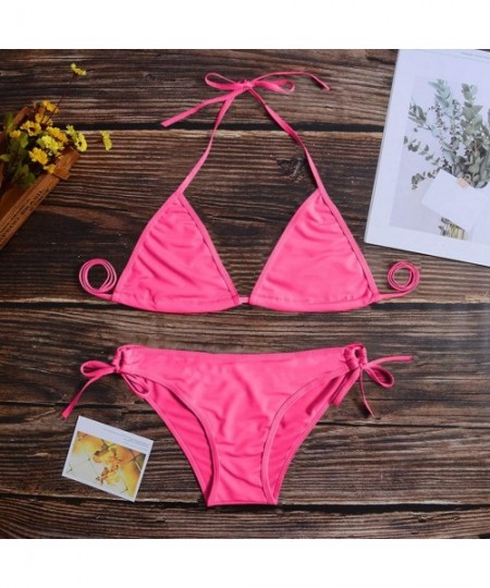 Board Shorts Women Tie Side Bottom Padded Top Triangle Bikini String Beach Bathing Suit Two Piece Swimsuit - Pink - CQ196OYHDK9