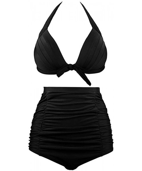 Sets Swimwear for Womens- Summer Beach High Waist Swimuit Female Retro ewear Set Beachwear Tankini Bikini - Black3 - C018O2GWU85