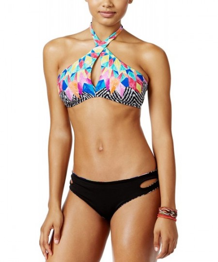 Tankinis Women's Feather Daze Reversible Cheeky Bikini Bottoms (Black Multi- S) - CG183L2QGNN