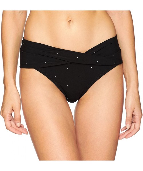 Bottoms Women's Pin Dot Twist Front Bikini Bottom - Black - CA18CG9H4S8