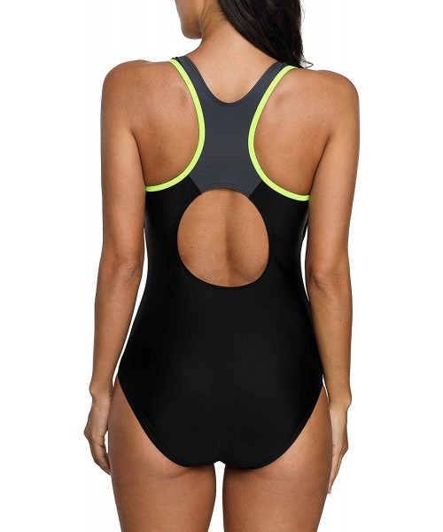 Racing Women's Athletic One Piece Swimsuit Racing Racerback Swimwear - Black3 - C118HM9XM2C