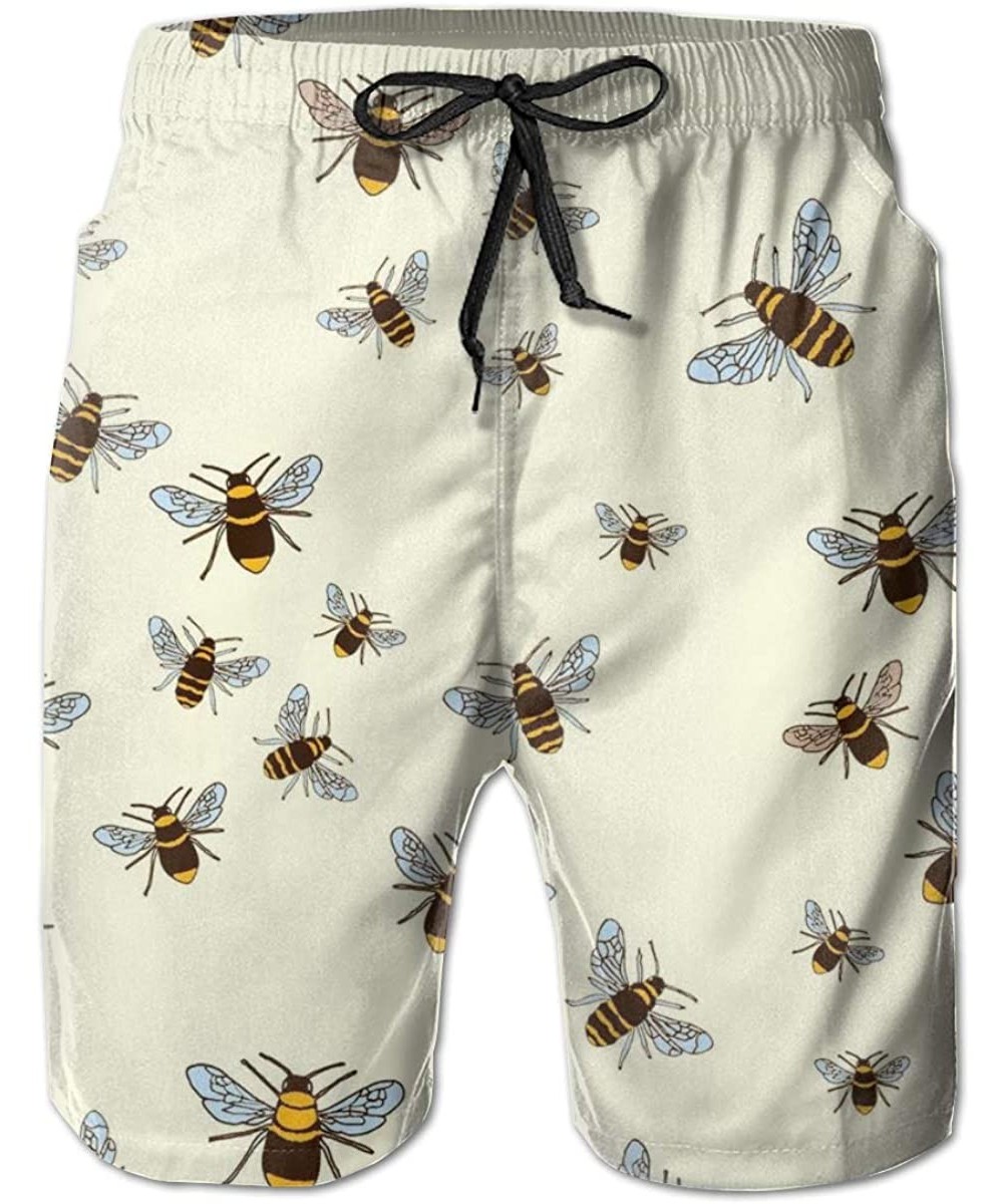 Board Shorts Men Beach Board Shorts Swim Trunks Bathing Suit - Beluga Whale - Bees on Cream - CX18RWRDC40