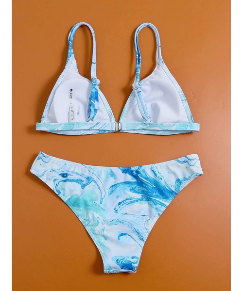 Sets Women's Marble Pattern 2 Piece Triangle Bikini Sets Swimsuits - Blue - C119DHLQ5CY