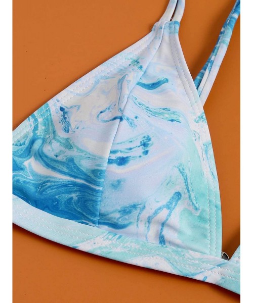 Sets Women's Marble Pattern 2 Piece Triangle Bikini Sets Swimsuits - Blue - C119DHLQ5CY