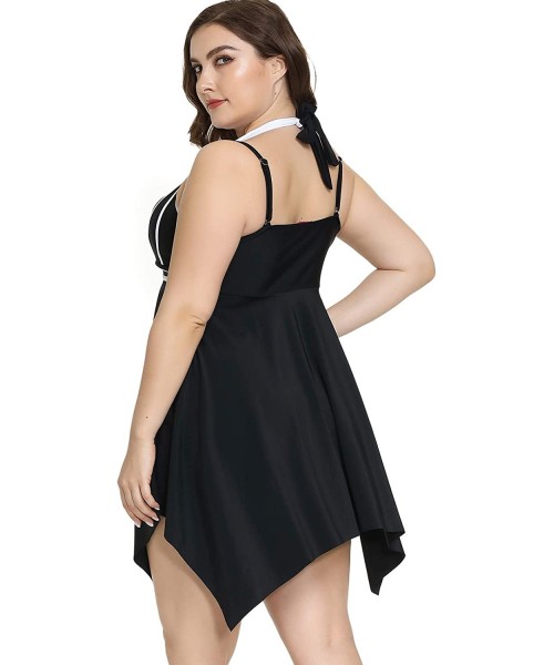 One-Pieces Womens Halter Swimdress Plus Size Two Piece Swimsuit Tankini Set with Boyshorts - Black - CC193IL9UDW