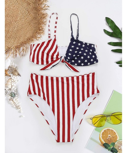 Sets Womens High Waisted Bikini Set Two Piece Swimsuits Gingham Tie Knot Bathing Suit - American Flag - CH19CM3Z0WS