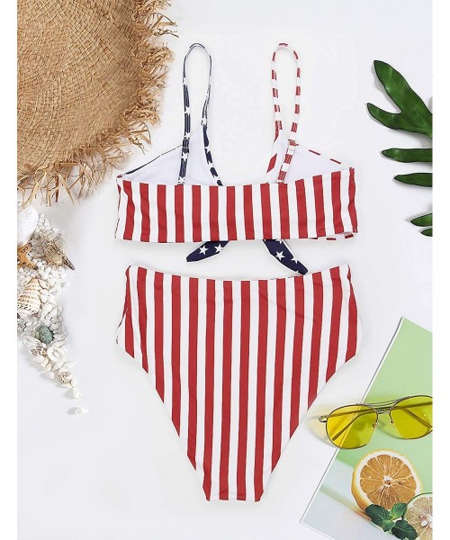 Sets Womens High Waisted Bikini Set Two Piece Swimsuits Gingham Tie Knot Bathing Suit - American Flag - CH19CM3Z0WS