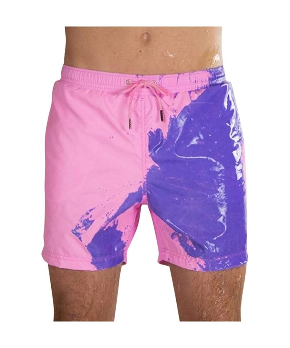 Board Shorts Loose Fit Color Changing Swim Trunks- Temperature Sensitive Beach Swim Shorts Casual Board Shorts - Pink - CS190...