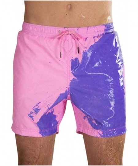 Board Shorts Loose Fit Color Changing Swim Trunks- Temperature Sensitive Beach Swim Shorts Casual Board Shorts - Pink - CS190...