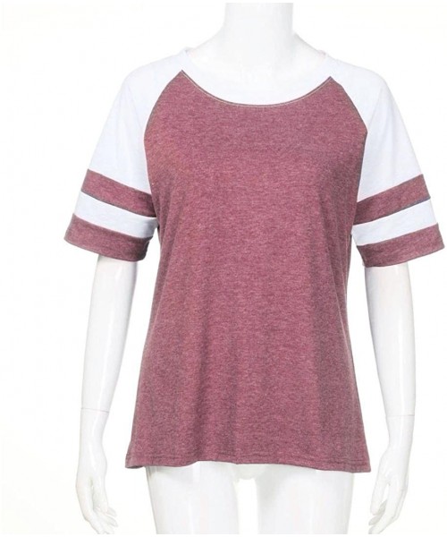 Cover-Ups Fashion Women Ladies Short Sleeve Splice Blouse Tops Clothes T Shirt - Pink - CM18D40WY9L